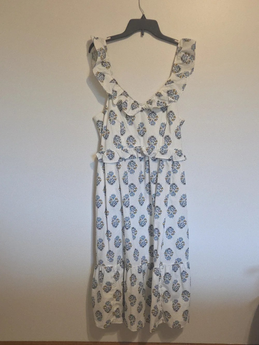 J Crew Women’s White Floral Ruffle Midi Dress